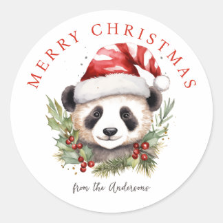 Cute Panda Bear Santa hat Runt Klistermärke