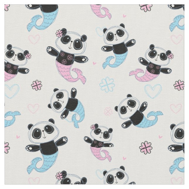 Cute Panda Bear-Sjöjungfruar Tyg (Närbild)