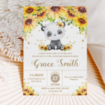 Cute Panda Bear Solros Blommigt Baby Shower Girl
