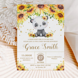 Cute Panda Bear Solros Blommigt Baby Shower Girl Inbjudningar