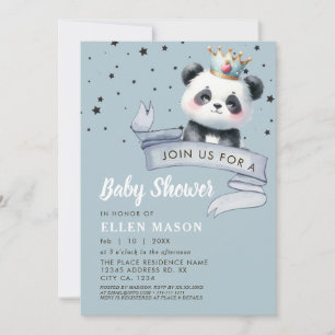 Cute Panda Bear Stars Blå himmel Baby Shower Inbjudningar