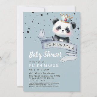 Cute Panda Bear Stars Blå himmel Baby Shower Inbjudningar