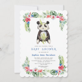 Cute Panda Bear Tropical Flowers Ram Baby Shower Inbjudningar