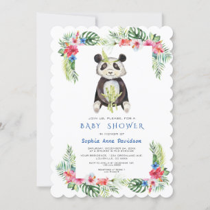 Cute Panda Bear Tropical Flowers Ram Baby Shower Inbjudningar