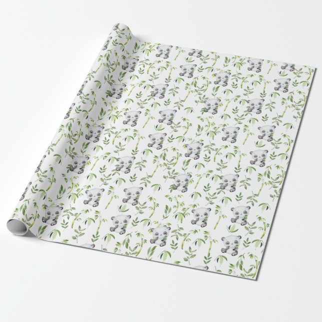 Cute Panda Bear Unge Bamboo Greenery Decoupage Presentpapper (Utrullad)