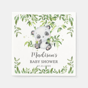 Cute Panda Bear Unge Greenery Baby Shower Serviett Pappersservett