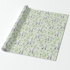 Cute Panda Bear Unge Grönt Bamboo Greenery Presentpapper