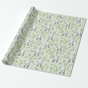 Cute Panda Bear Unge Grönt Bamboo Greenery Presentpapper