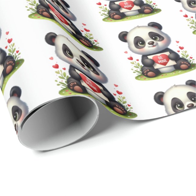 Cute panda bear Valentine tiled pattern  Presentpapper (Rullad Hörn)