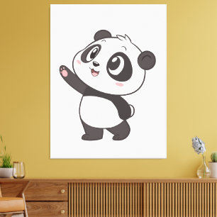 Cute Panda Bear Wave - Kanvastryck