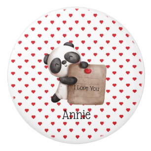 Cute Panda Bear with I Kärlek You Note - Monogramm Knopp