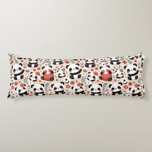 Cute Panda Bears and Flowers Kroppskudde (Framsidan)