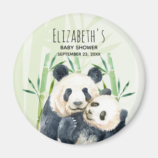 Cute Panda Bears Cuddling Watercolor Baby Shower Magnet (Framsidan)