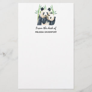Cute Panda Bears Cuddling Watercolor Brevpapper