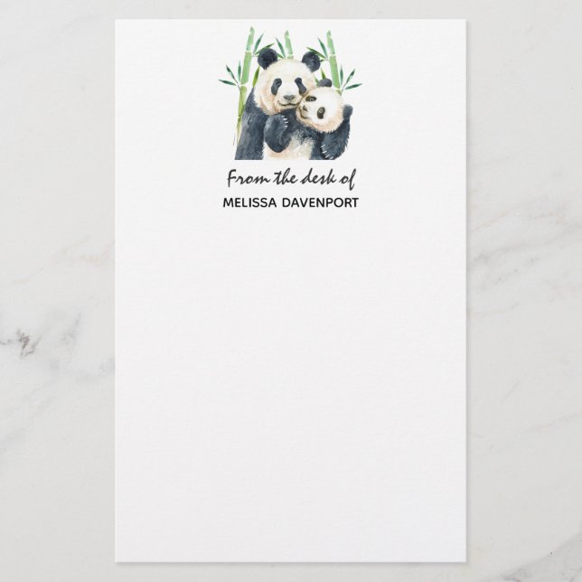 Cute Panda Bears Cuddling Watercolor Brevpapper (Framsida)