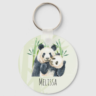 Cute Panda Bears Cuddling Watercolor Nyckelring