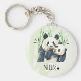 Cute Panda Bears Cuddling Watercolor Nyckelring