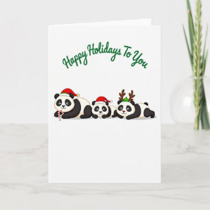 Cute Panda Bears Glad helg Santa och Reindeer Kort