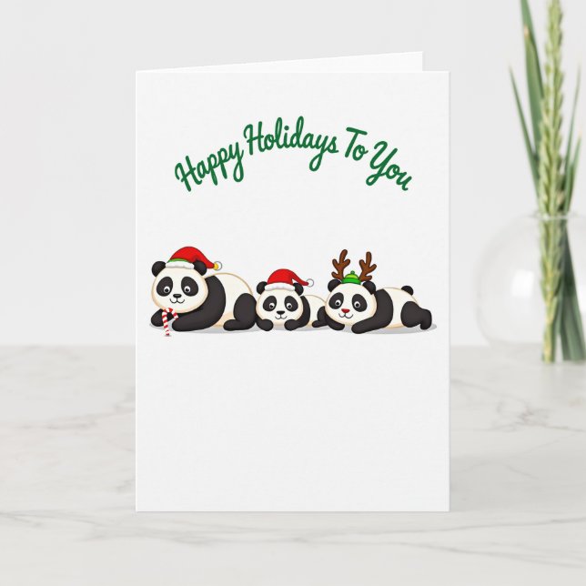 Cute Panda Bears Glad helg Santa och Reindeer Kort (Framsida)