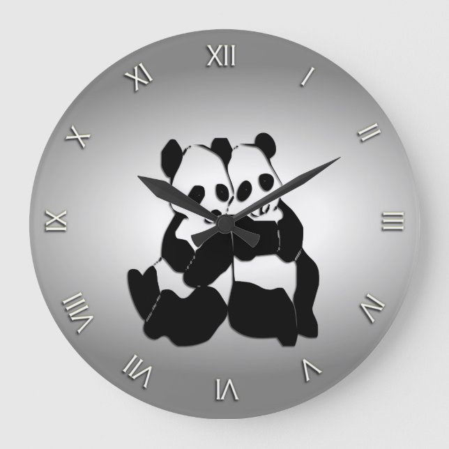 Cute Panda Bears Stor Klocka (Framsida)