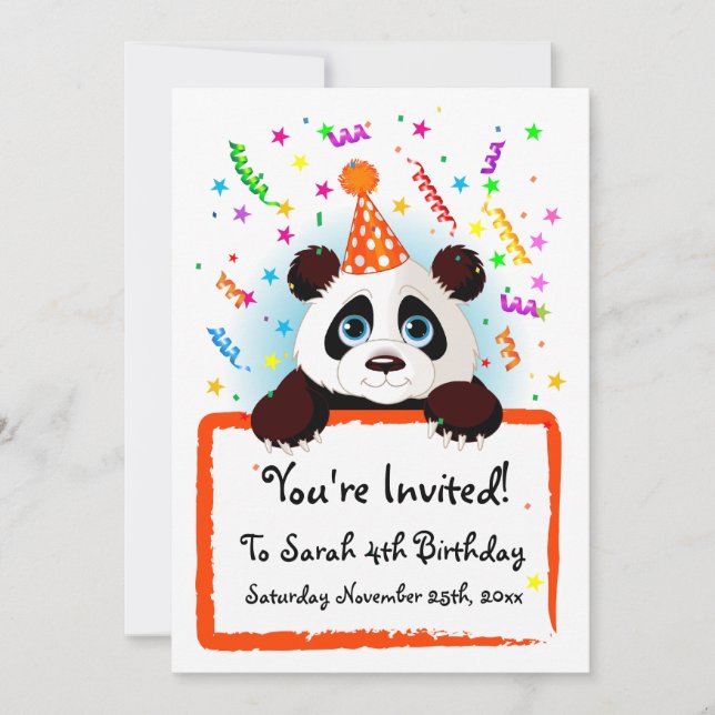 Cute Panda Birday-Inbjudningskort Inbjudningar (Framsida)