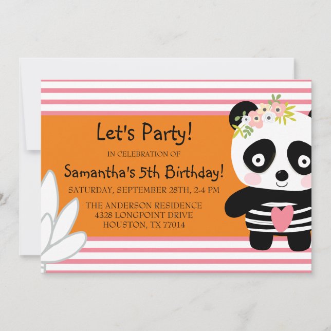 Cute Panda Birthday Girl-inbjudan Inbjudningar (Framsida)