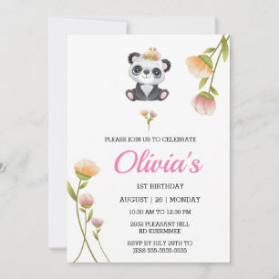 Cute Panda Birthday-inbjudan Pin Vatten Färg Inbjudningar