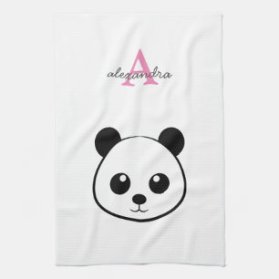 Cute panda björn anpassningsbar Monogram Kökshandduk
