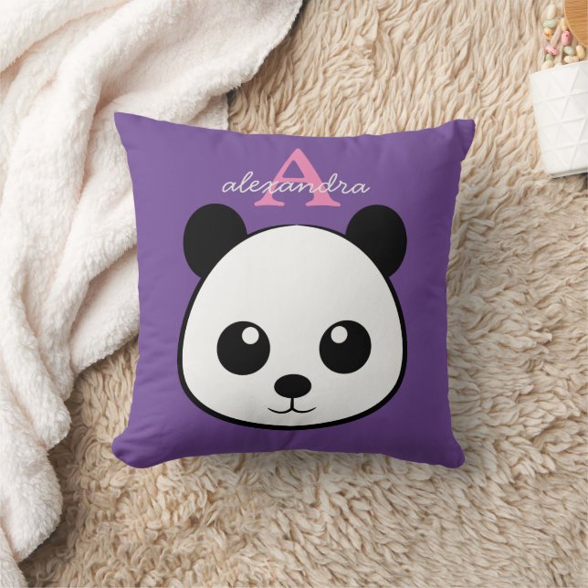 Cute panda björn anpassningsbar Monogram Kudde (Filt)