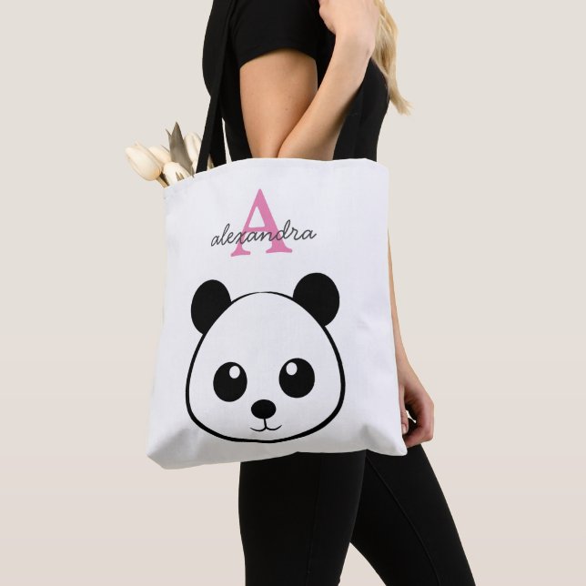 Cute panda björn anpassningsbar Monogram Tygkasse (Närbild)