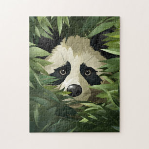 Cute panda björn bakom bamboo löv pussel