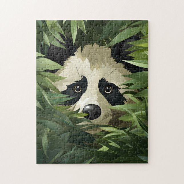 Cute panda björn bakom bamboo löv pussel (Vertikal)
