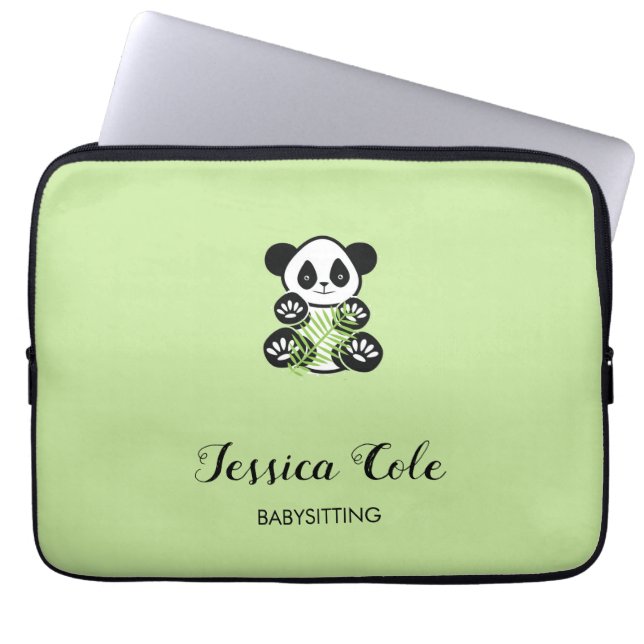 Cute panda björn blek grönt laptop fodral (Framsidan)