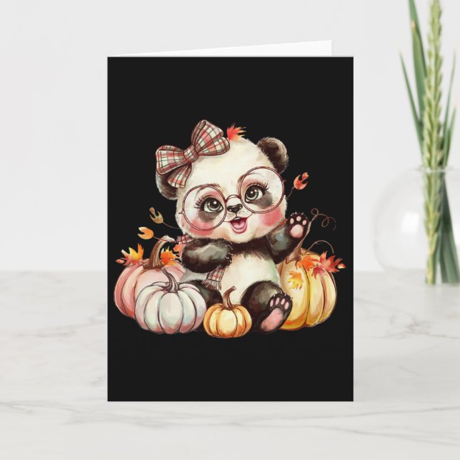 Cute Panda Björn Fall Höst Pumpkin Thanksgiving Kort (Framsida)
