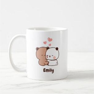 Cute Panda-björn som kramar kärlek, Personlig Namn Kaffemugg