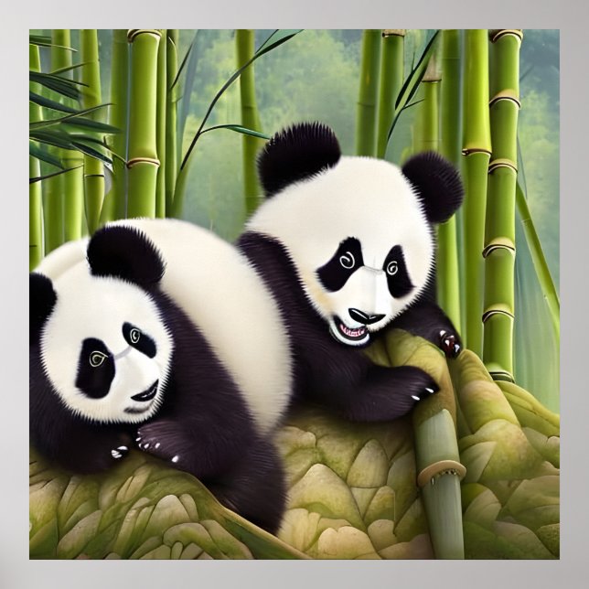 Cute Panda-björnar i Bamboo-skogen Poster (Framsidan)