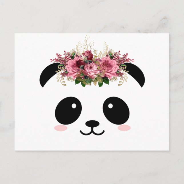 Cute panda blommigt krona vykort (Framsida)