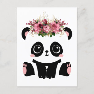 Cute panda blommigt krona vykort
