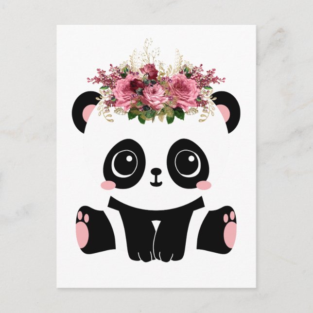 Cute panda blommigt krona vykort (Framsida)