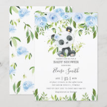 Cute Panda Blue Blommigt Greenery Baby Shower