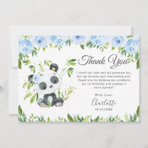 Cute Panda Blue Blommigt Greenery Födelsedagsfest Tack Kort