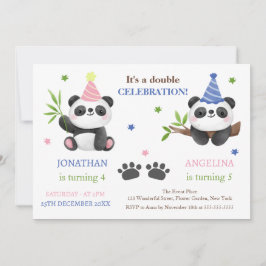 Cute Panda Boy and Girl Joint Birthday Inbjudningar