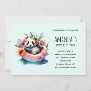 Cute Panda Chilling in a Inner Tube Birthday Inbjudningar