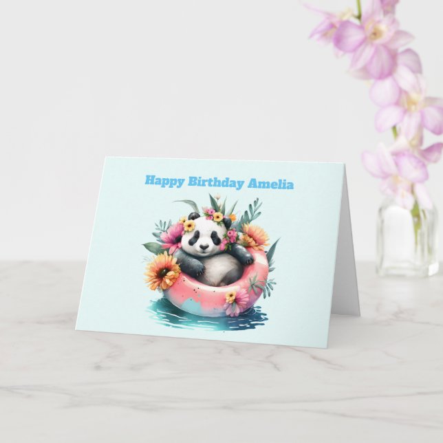 Cute Panda Chilling in a Inner Tube Birthday Kort (Orkide)