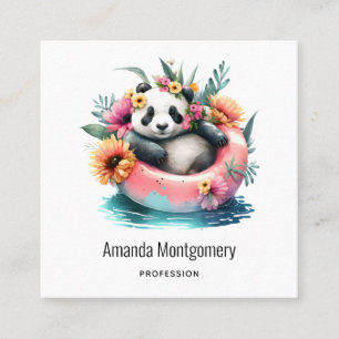 Cute Panda Chilling in an Inner Tube Fyrkantigt Visitkort