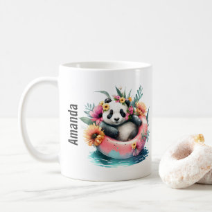 Cute Panda Chilling in an Inner Tube Kaffemugg