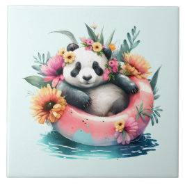 Cute Panda Chilling in an Inner Tube Kakelplatta