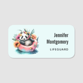 Cute Panda Chilling in an Inner Tube Lifeguard Namnbricka