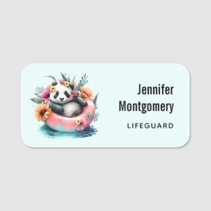 Cute Panda Chilling in an Inner Tube Lifeguard Namnbricka
