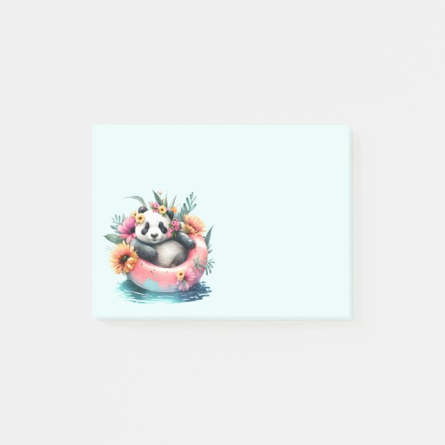 Cute Panda Chilling in an Inner Tube Post-it Block (Framsida)